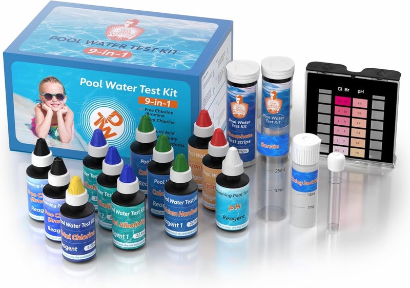 Dr.Tim.Wang 9 Way Pool Test Kit - Hot Tub and Spa Water Chemical Test Kit for pH & Total Chlorine & Free Chlorine & Bromine & Total Alkalinity & Calcium Hardness & Cyanuric Acid & Copper & Phosphate - Image 1